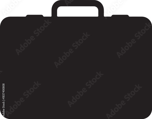 Black silhouette of a simple briefcase with a handle on a white background luggage business on transparent background