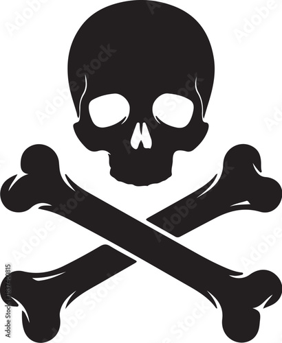 Black silhouette of a skull and crossbones symbol danger warning on transparent background