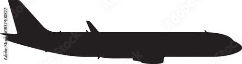 Black Silhouette of an Airplane in Profile on a White Background aircraft aviation on transparent background