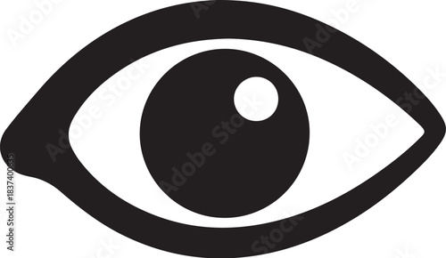 Black silhouette of an open human eye with a prominent pupil and iris on a white background vision sight on transparent background