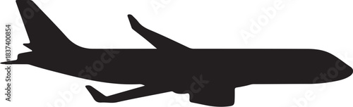 Silhouette of a modern passenger jet airplane in flight viewed from the side on a white background aircraft on transparent background