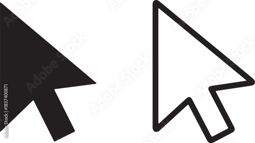 Two computer mouse cursors, one solid black and one outlined in black, on a white background pointer on transparent background