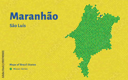 Maranhão Map in Mosaic Pattern with Capital São Luís