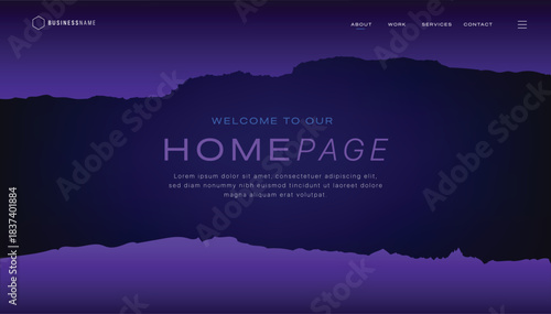 Dark Purple Homepage Website Header Background With Paper Tear Effect