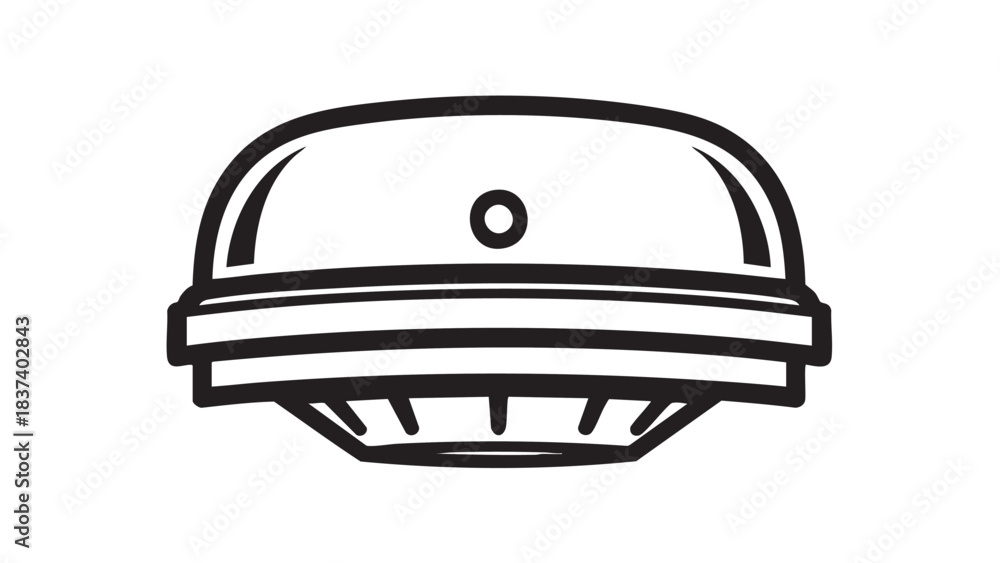 Fototapeta premium Isolated black and white police officer cap vector illustration featuring a blank safety helmet symbol and military head protection equipment icon
