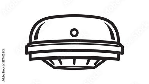 Isolated black and white police officer cap vector illustration featuring a blank safety helmet symbol and military head protection equipment icon
