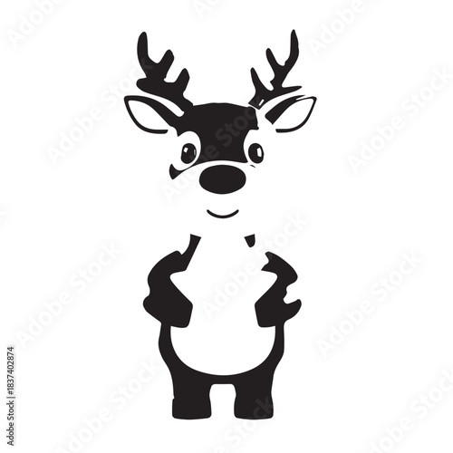 Playful black and white cartoon deer standing upright with a friendly expression.
