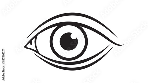 A minimalist illustration of a human eye with a crescent moon shape in the pupil