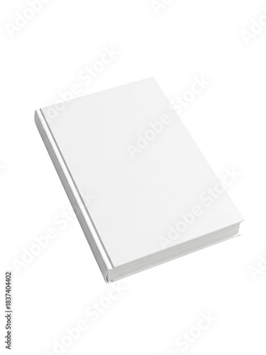 A high angle shot of an isolated blank white book mockup on a solid black background