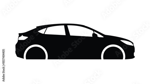 Simple black silhouette of a modern sedan car with visible wheel arches