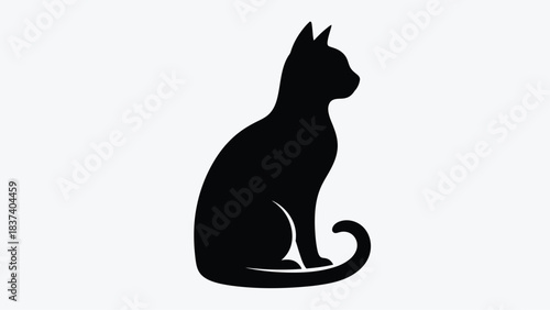 A sleek black cat silhouette sits gracefully in a relaxed pose