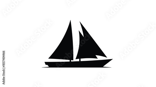 Simple black silhouette of a sailboat with raised sails on a white background