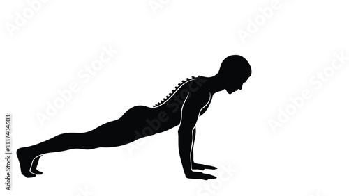 Silhouette of a person performing a plank exercise against a white background