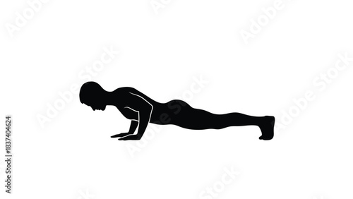 Silhouette of a person performing a push up exercise in a minimalist style