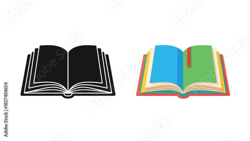 Two open books one monochrome and one colored representing knowledge and learning
