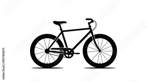 A simple black silhouette of a classic bicycle on a white background
