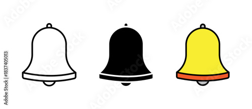 Notification Bell Icon alert symbol, reminder, updates, stroke filled and colored icon set.