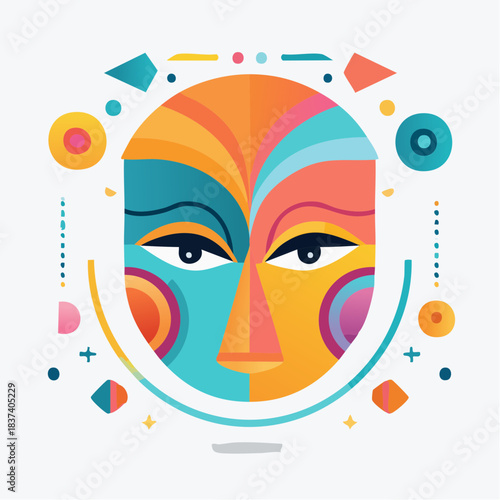 Vibrant illustration of a face with diverse colorful shapes and patterns