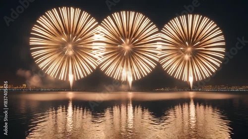 golden fireworks over the lake