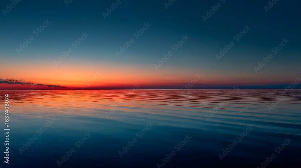 Fototapeta premium Serene coastal landscape reflects vibrant sunset colors across wet sand and incoming tide