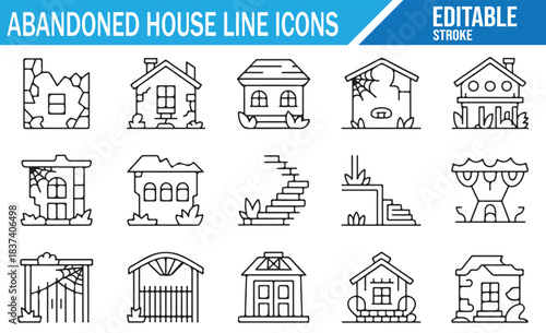 Old and Derelict House Line Icon Pack
