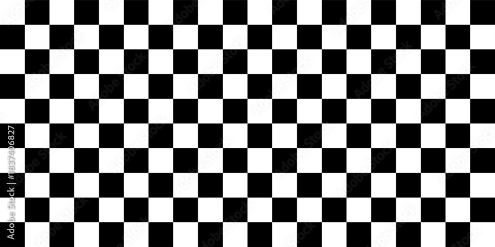 Fototapeta premium Chess board optical visual illusion, checkerboard banner template. Small black and white checker squares, vector abstract background. Vector ilustration, Eps10