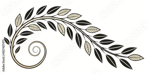 Elegant decorative branch with leaves and a spiral flourish, vector