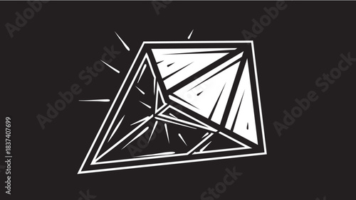 Geometric diamond illustration on dark background with bold lines and dynamic shading