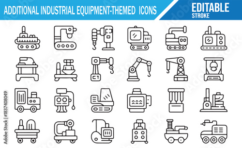 Industrial Equipment Line Icon Set for Manufacturing Design