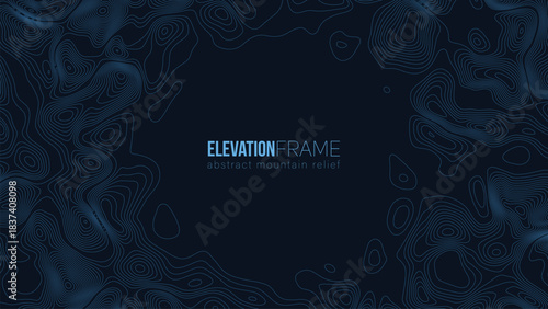 Abstract contour mountain elevation landscape map. Abstract minimal relief topographic map. Terrain contour vector grid with a central place for text.