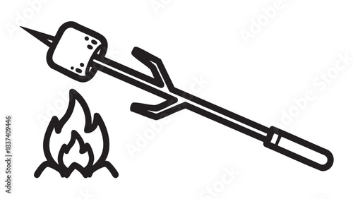 Roasting marshmallow over campfire illustration
