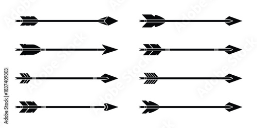 Set of eight black tribal or vintage style arrows and dividers vector illustration