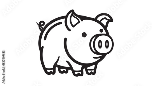 A simple illustration of a piggy bank with a smiling face and a curly tail, standing alone on a plain white background.