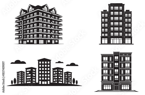 Apartment Building Silhouette Vector Sheet Icon, Real Estate, Housing and Urban Property Design