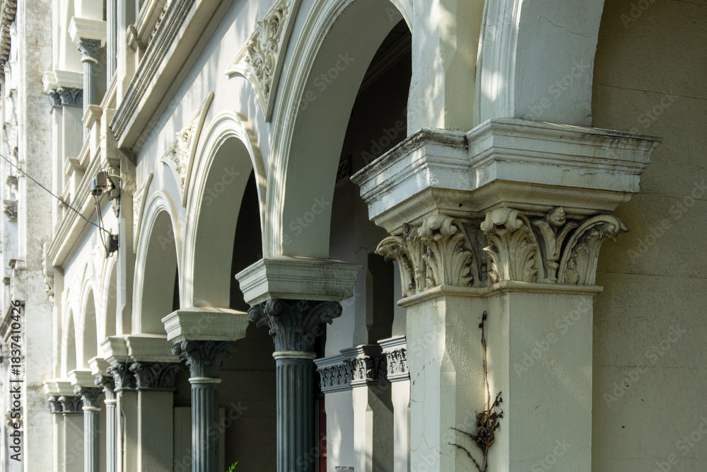 Naklejka premium Historic Victorian Arcade Architecture with Ornate Arches and Corinthian Columns in Fitzroy Melbourne