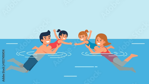 Joyful Family in the Pool: A happy family enjoys quality time together in a refreshing pool, creating cherished memories of fun and togetherness. 