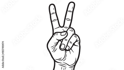 Hand Making Victory Sign Gesture, Human Fingers, Isolated on White Background, Illustration, Close-Up View, Symbol of Peace and Success