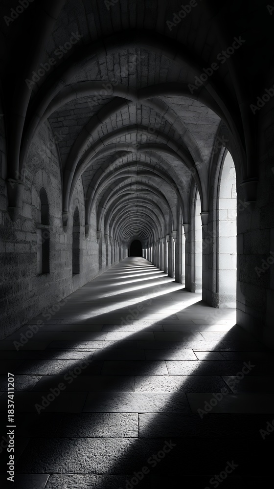 Fototapeta premium vaulted corridor with alternating light bands