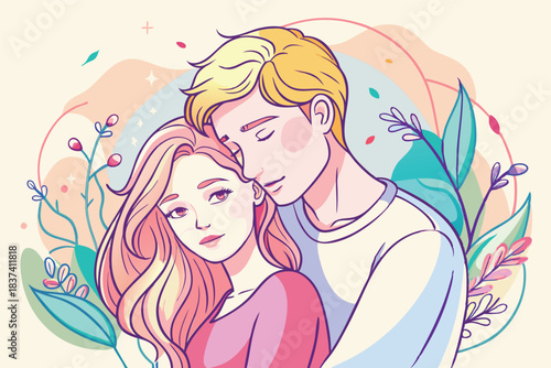 a couple in a gentle embrace minimalist line art