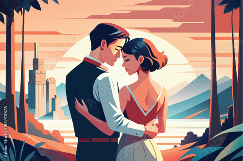 a couple in a gentle embrace minimalist line art