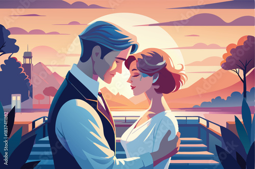 a couple in a gentle embrace minimalist line art