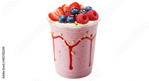 Berries smoothie freshness isolated on transparent background. Generative Ai, strawberry milkshake isolated on transparent background, smoothie strawberry