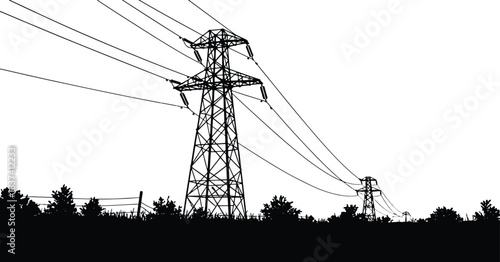 Outdoor Electrical Switchgear Cabinet Line Art - Double Locked Utility Box with Insulators Vector