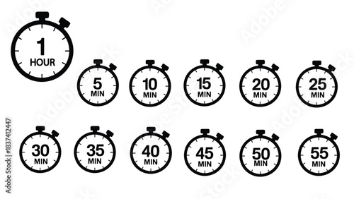 Stopwatch time interval vector icon set for productivity themes