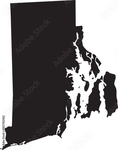 Black silhouette map of Rhode Island state isolated on transparent background a geographic symbol for USA territory