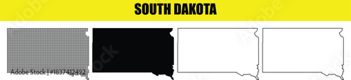 South Dakota state map collection featuring dotted solid and outline design variations ideal for geographic projects and travel presentations