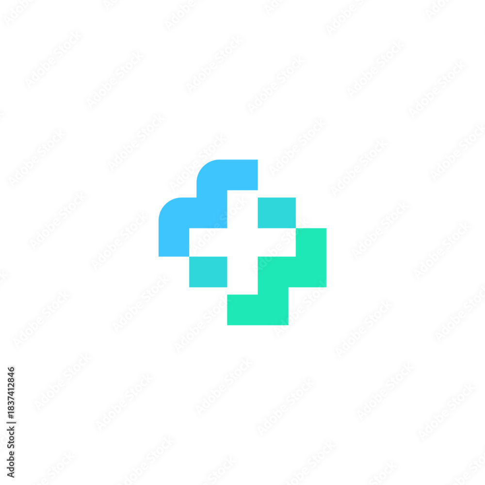 Fototapeta premium Cross and letter MW or Letter M and healthcare logo concept vector icon