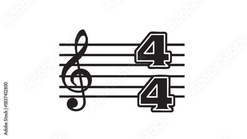 Musical Notation Featuring Treble Clef and 4/4 Time Signature Graphic Illustration on White Background