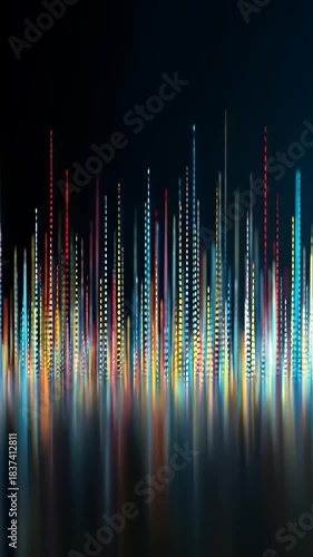 Abstract Cityscape Night Lights Reflection Vertical Video Background.