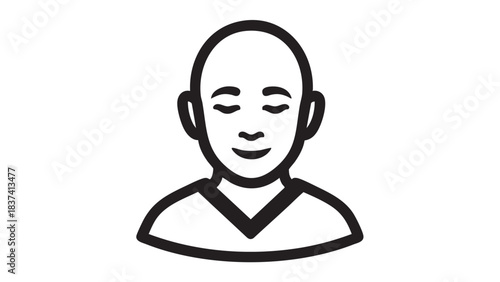 Meditating Person in Minimalist Line Art Style, Calm Expression, Front View, Simple Black and White Illustration Concept